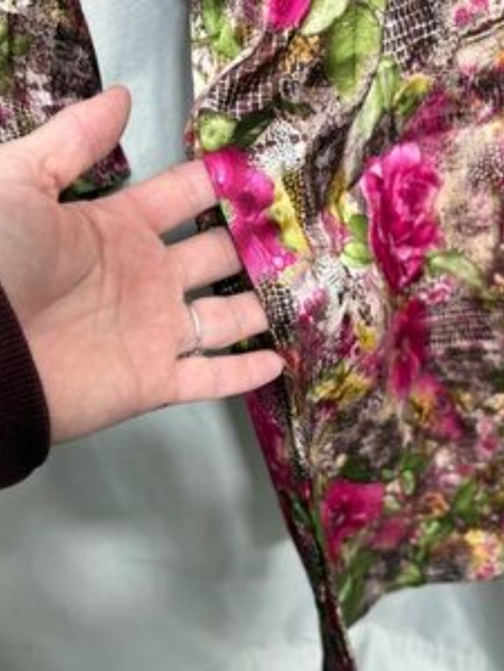 Floral Snakeskin Print Scoop Neck Long Sleeve Mini Dress Boho Indie Retro - Picture 9 of 9